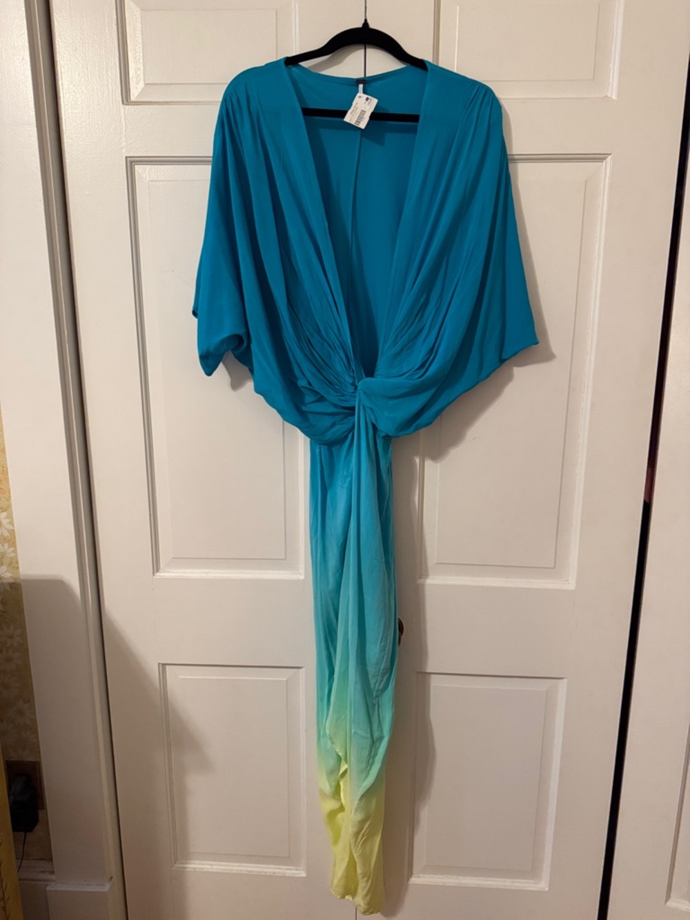 NWT Young Fabulous & Broke Bright Teal/Yellow Ombré Dress Coverup Gathered Front - Picture 2 of 11